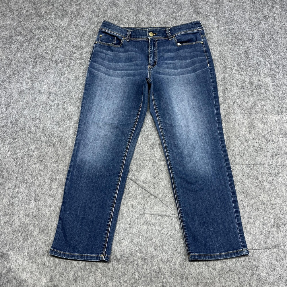 Chicos Platinum Jeans‎ Womens 0.5 Blue Stretch Straight Leg Medium Wash Denim